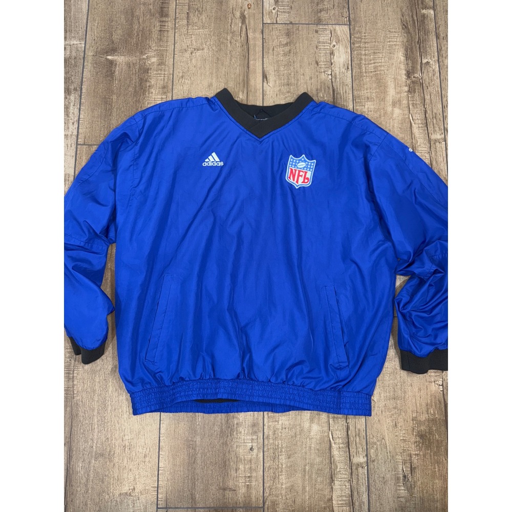 Adidas NFL Pullover Windbreaker Jacket Blue Mens V Neck Long‎ Sleeve